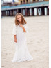 Ivory Lace V Neck Ruffle Boho Beach Flower Girl Dress